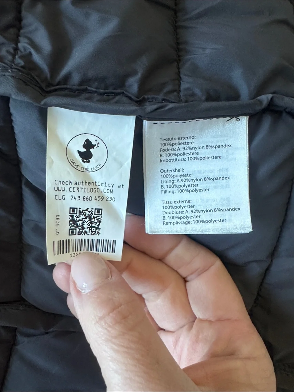 SAVE THE DUCK Women's Dark Gray Quilted Puffer Coat with Faux Fur Collar